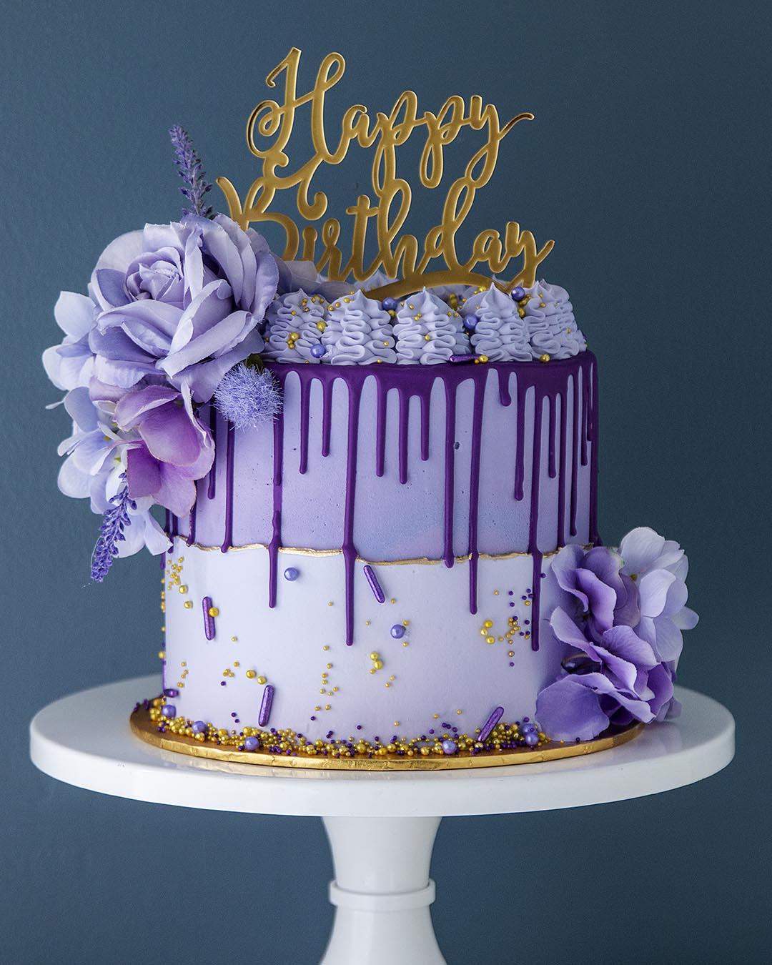 2 Tier Purple and White Butterfly Pastel Cake